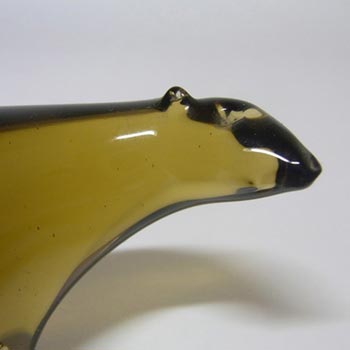 Ekenas Swedish Olive Glass Bear Paperweight - Labelled