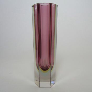 Murano/Sommerso Faceted Pink Glass Block Vase