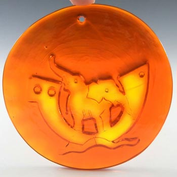 Holmegaard Michael Bang Orange Glass Elephants Suncatcher