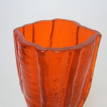 Lindshammar Swedish Orange Textured Glass Vase - Labelled