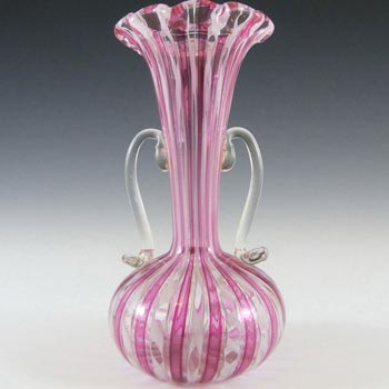 Murano Zanfirico Filigree Pink & White Venetian Glass Vase