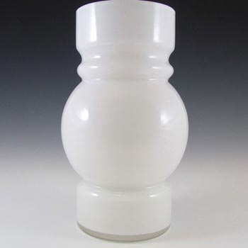 Lindshammar 1970\'s Swedish White Hooped Cased Glass Vase