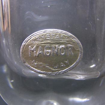 Magnor Norwegian Glass Etched Fish Market Vase - Label