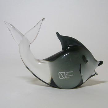 V. Nason & Co Murano Smoky Glass Fish Paperweight - Label