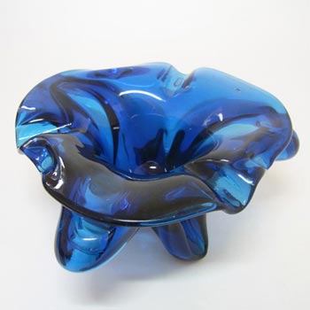Unusual Blue Glass Organic Sculpture Bowl / Ashtray