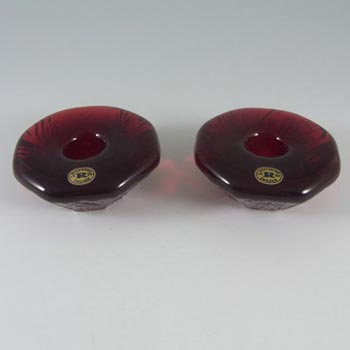 Reijmyre Swedish Red Glass Candlestick Holders - Label