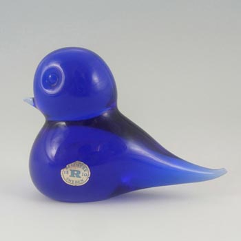 Reijmyre Swedish Blue Glass Bird Paperweight Labelled