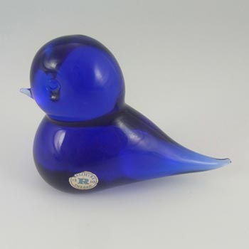 Reijmyre Swedish Blue Glass Bird Paperweight Labelled