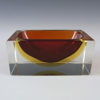 Murano Sommerso Faceted Red & Amber Glass Block Bowl