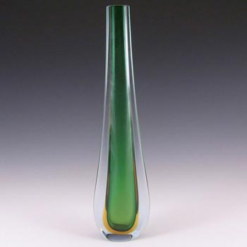 (image for) Murano/Sommerso 1950's Green & Amber Glass Stem Vase