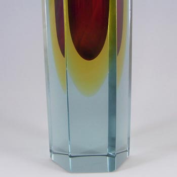 Large Murano Faceted Red Sommerso Glass Block Vase
