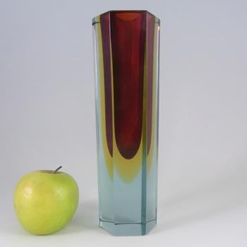 Large Murano Faceted Red Sommerso Glass Block Vase