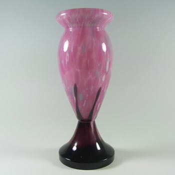 Czech 1930's Pink + Black Spatter/Splatter Glass Vase