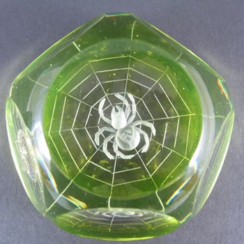 Webb Corbett Vaseline/Uranium Glass Spider Web Paperweight