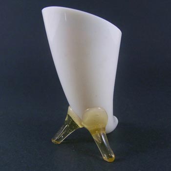 Victorian Uranium Custard Glass Amber & Ivory Horn Vase
