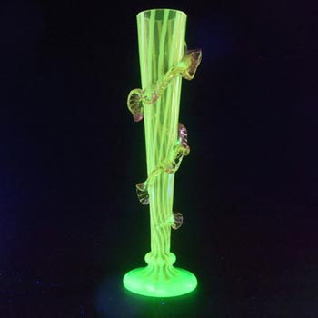 Welz Victorian Czech Uranium Opalescent Striped Glass Vase