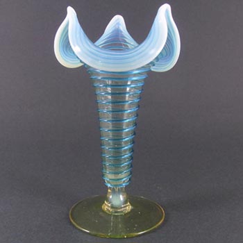 Victorian Antique Uranium Green, Blue & Opalescent Glass Vase