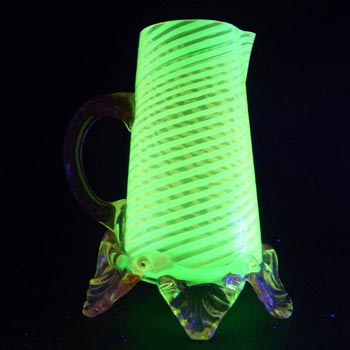 (image for) Welz Victorian Czech Uranium Opalescent Striped Glass Jug / Creamer