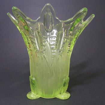 Sowerby Art Deco Uranium Glass \'Frog + Bullrush\' Vase