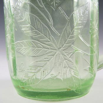 Jeannette Poinsettia Floral Green Depression Glass Jug/Pitcher