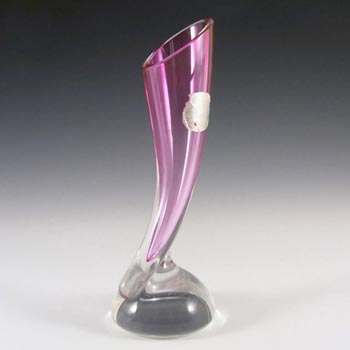 Val St-Lambert Belgian Pink Glass Vase - Signed + Label