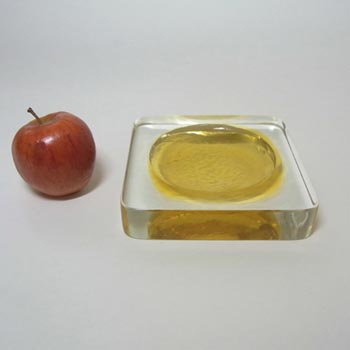 Venini Murano Amber Glass Slab Bowl - 3 Line Acid Stamp
