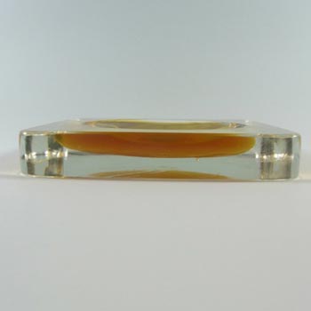 Venini Murano Amber Glass Slab Bowl - 3 Line Acid Stamp