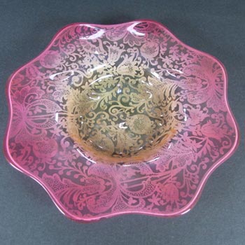 Victorian Cranberry Uranium Glass Floral Plate/Dish