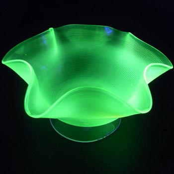 (image for) Victorian 1885 Vaseline/Uranium Glass Bowl w Threading