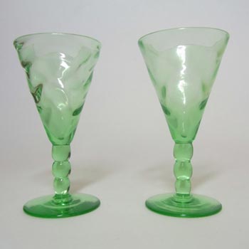 Thomas Webb Uranium Glass 'Venetian Ripple' Sherry Glasses