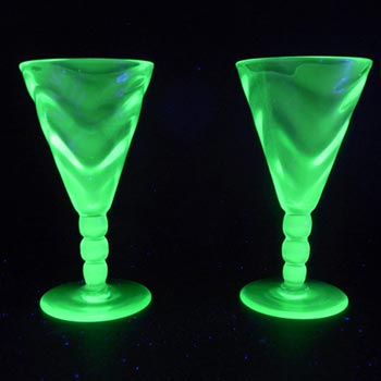 (image for) Thomas Webb Uranium Glass 'Venetian Ripple' Sherry Glasses