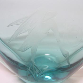 Zelezny Brod Czech Turquoise Glass Engraved 'Heron' Vass