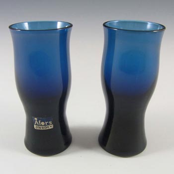 Afors Pair of Swedish Blue Glass Vases - Labelled