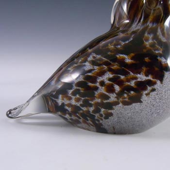Langham Speckled Brown Glass Bird Paperweight - Marked