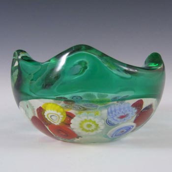 Archimede Seguso Murano Incalmo Millefiori Turquoise Glass Bowl