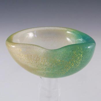 Archimede Seguso Gold Leaf + Green Murano Glass Bowl