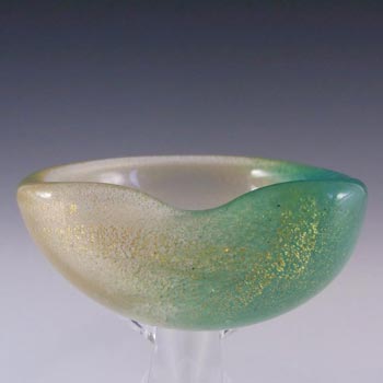 Archimede Seguso Polveri Gold Leaf + Green Murano Glass Bowl