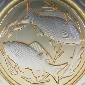 Bagley #3123 Art Deco Vintage Amber Glass 'Fish Plate' Bowl
