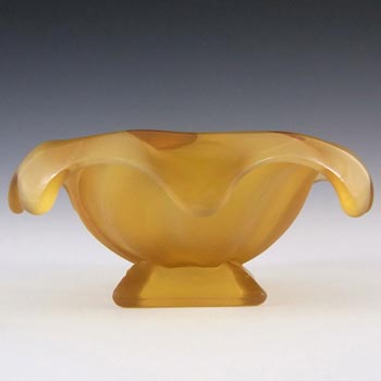 Bagley #3061 Art Deco Frosted Amber Glass \'Equinox\' Posy Bowl