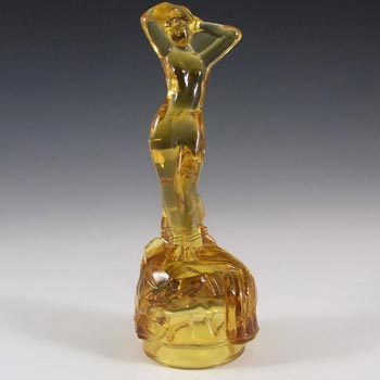Bagley Art Deco Amber Glass 'Andromeda' Nude Lady Figurine