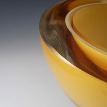 Barbini Murano Amber & White Cased Glass Geode Bowl