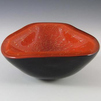 Barbini Murano Biomorphic Red & Black Glass Gold Leaf Bowl
