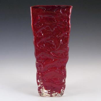 Japanese Three Sided Bark Textured Red Glass Vase