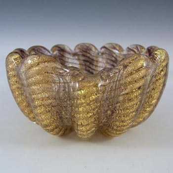 Barovier & Toso Murano Cordonato d\'Oro Gold Leaf Glass Bowl
