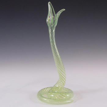 Vintage Green Striped Lampworked Glass Snake Vase