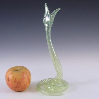 Bimini or Lauscha Green Striped Lampworked Glass Snake Vase