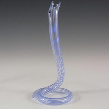 Vintage Blue Striped Lampworked Glass Snake Vase