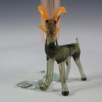 Bimini or Lauscha Orange & Grey Lampworked Glass Antelope Vase