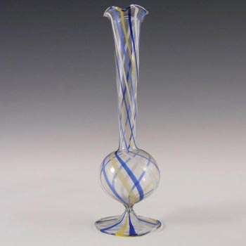 Vintage Blue & Yellow Striped Lampworked Glass Vase