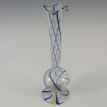 Bimini or Lauscha Blue & Yellow Striped Lampworked Glass Vase